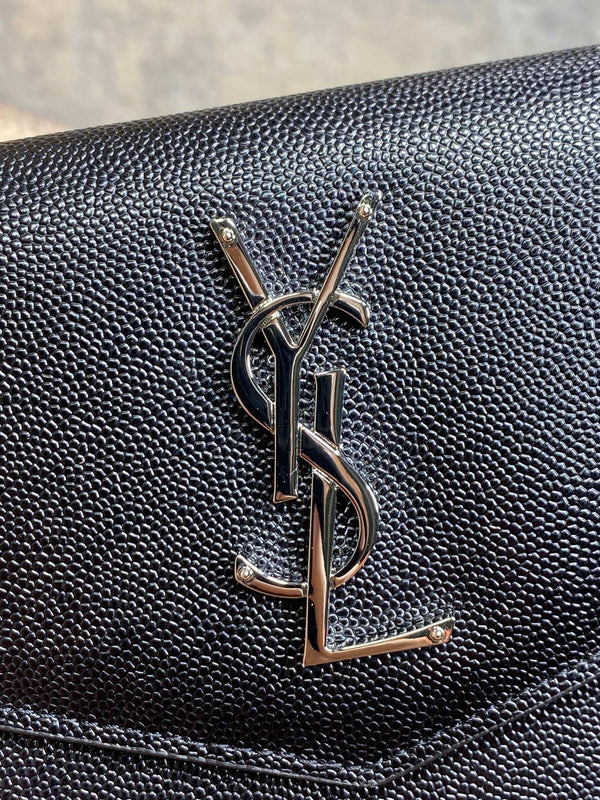 YSL 22s Uptown Pouch Clutch Bag Black Cowhide Sliver HW