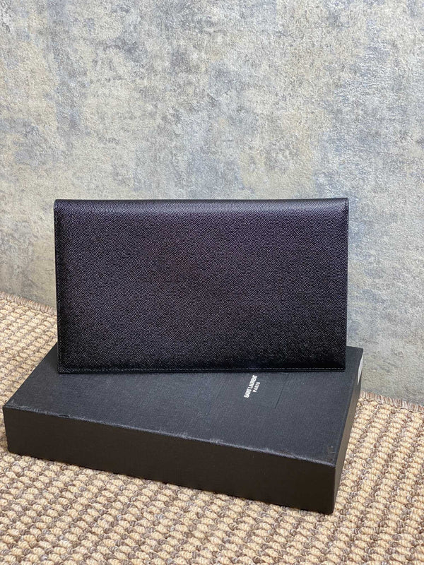 YSL 22s Uptown Pouch Clutch Bag Black Cowhide Sliver HW