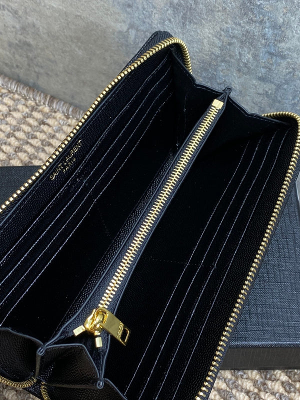 YSL Zippy Long Wallet Black Caviar Cowhide GHW