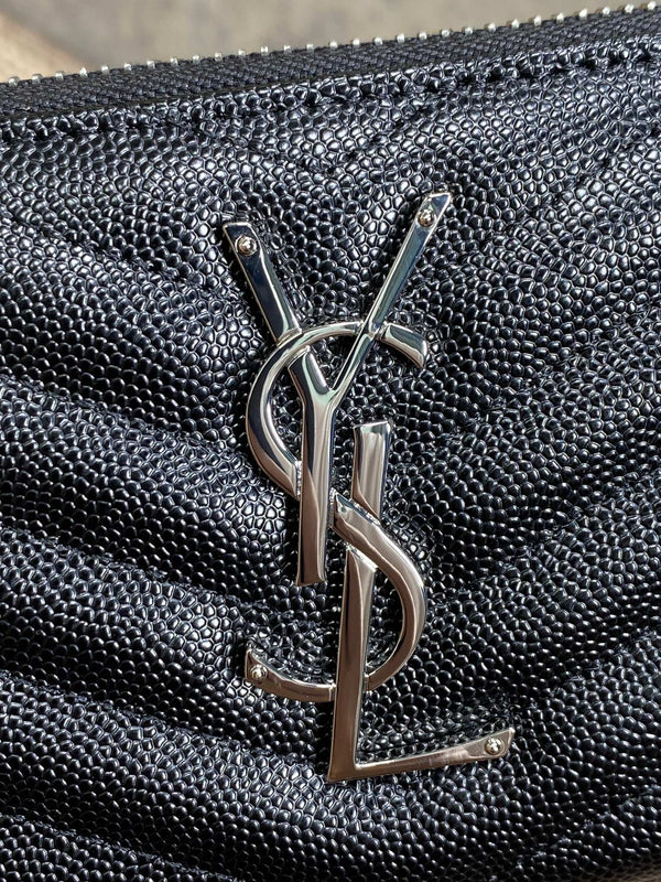 YSL Zippy Long Wallet Black Caviar Cowhide Sliver HW