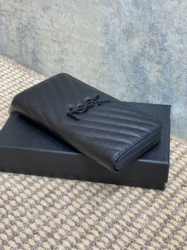 YSL Zippy Long Wallet Full Black Caviar Cowhide