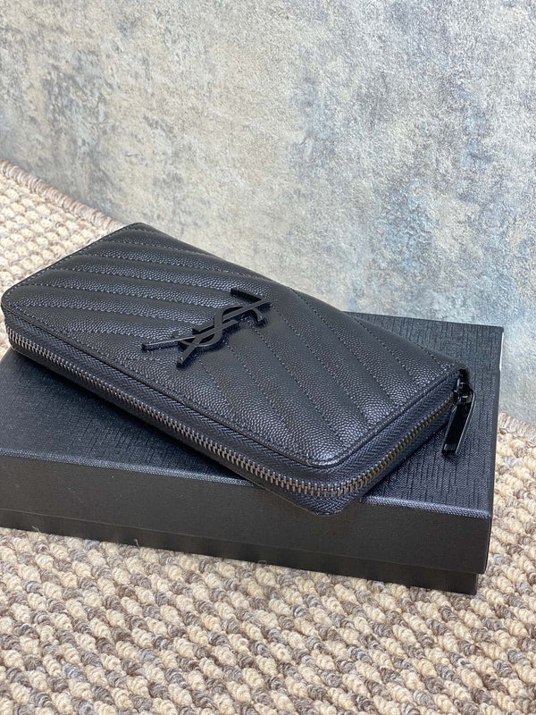 YSL Zippy Long Wallet Full Black Caviar Cowhide