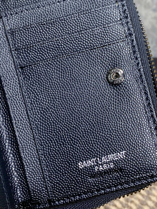 YSL Cassandre Matelassé Compact Zip-Around Wallet Full Black Caviar Cowhide