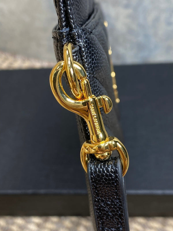 YSL Gold Hardware Logo Zipper Clutch 23cm Black Caviar Cowhide