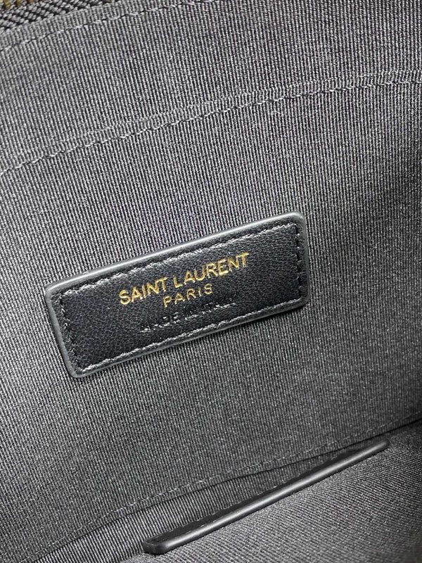 YSL Gold Hardware Logo Zipper Clutch 23cm Black Caviar Cowhide