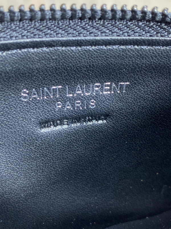 YSL Zip Coin Case With Card Full Black Caviar Cowhide GHW