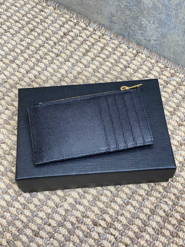 YSL Zip Coin Case With Card Black Caviar Cowhide GHW
