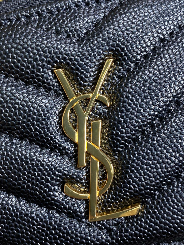 YSL Zip Coin Case With Card Black Caviar Cowhide GHW