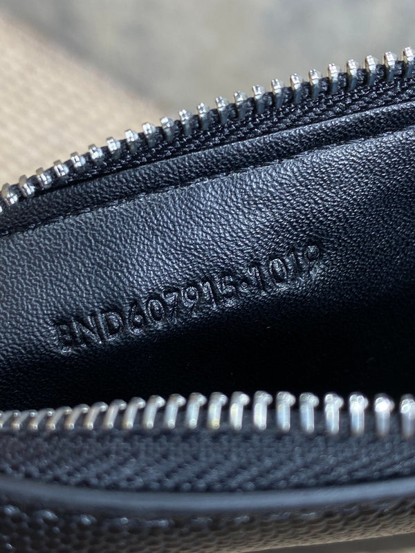 YSL Zip Coin Case With Card Black Caviar Cowhide Sliver HW