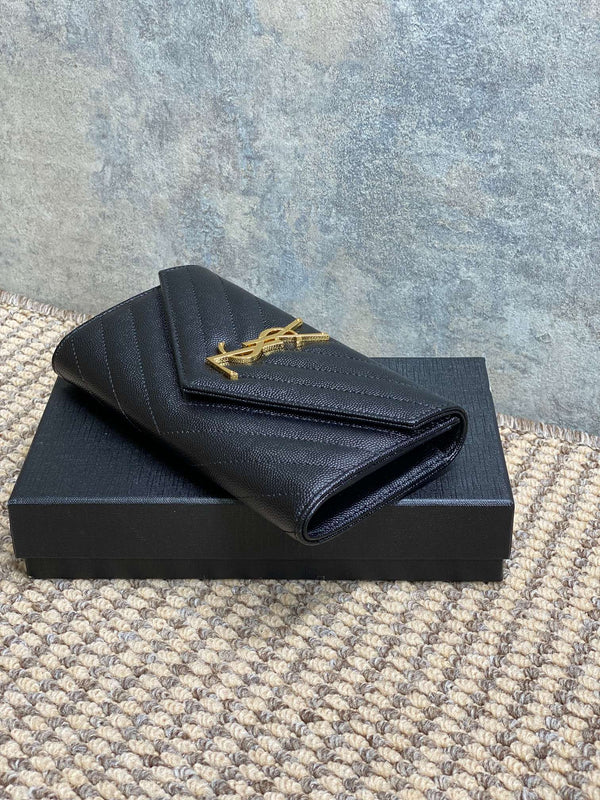 YSL Cassandre Envelope Flap Wallet Black Caviar Cowhide GHW