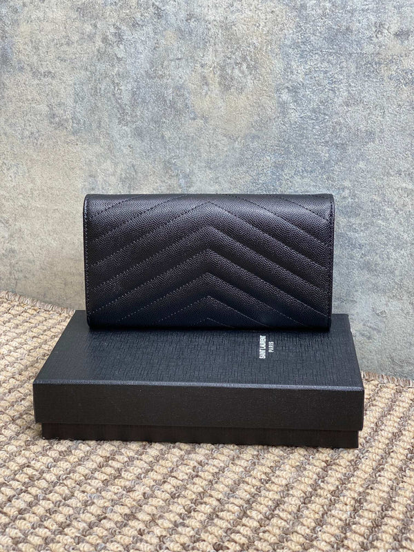 YSL Cassandre Envelope Flap Wallet Black Caviar Cowhide GHW