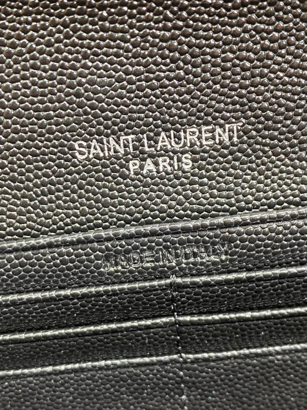YSL Cassandre Envelope Flap Wallet Full Black Caviar Cowhide