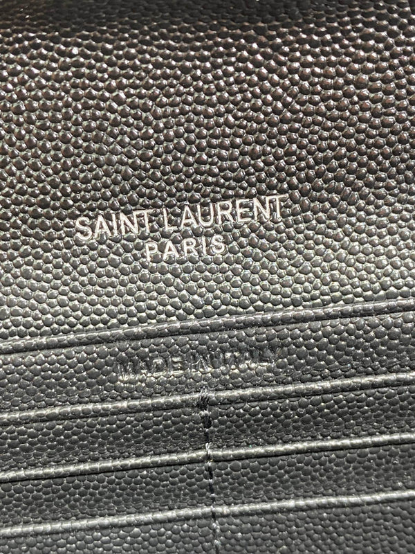 YSL Cassandre Envelope Flap Wallet Black Caviar Cowhide Sliver HW