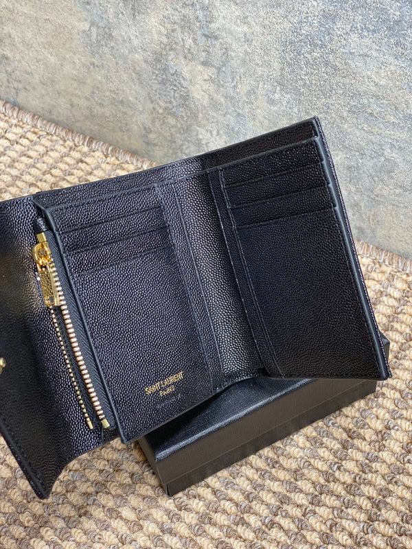 YSL Compact Flap Cassendre Wallet 10cm Black Leather GHW