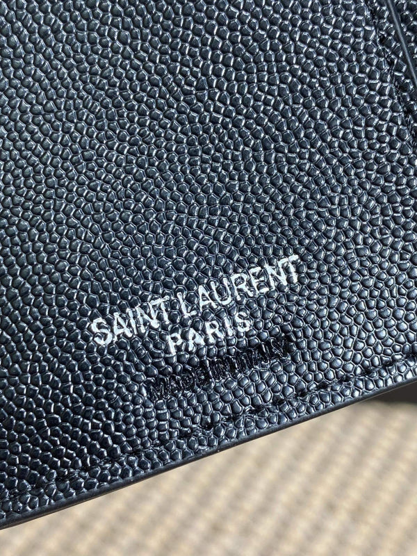 YSL Compact Flap Cassendre Wallet 10cm Full Black Leather