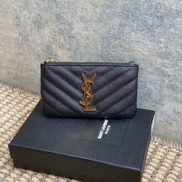 YSL Hook & Chain Zipper Coin Purse Caviar Cowhide GHW