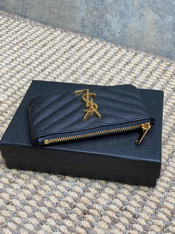 YSL Hook & Chain Zipper Coin Purse Caviar Cowhide GHW