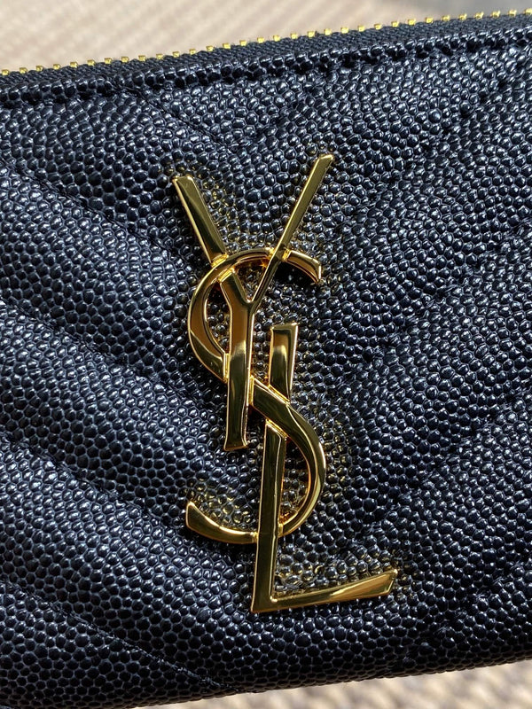 YSL Hook & Chain Zipper Coin Purse Caviar Cowhide GHW