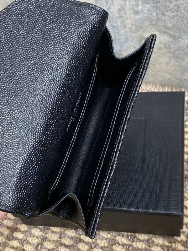 YSL Sliver Logo Monogram Card Flap Wallet 13.5cm Black Caviar Cowhide