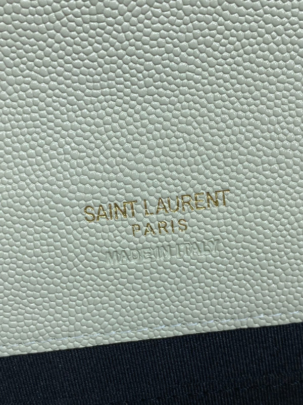 YSL Gold Hardware Logo Clutch 21cm White Caviar Cowhide