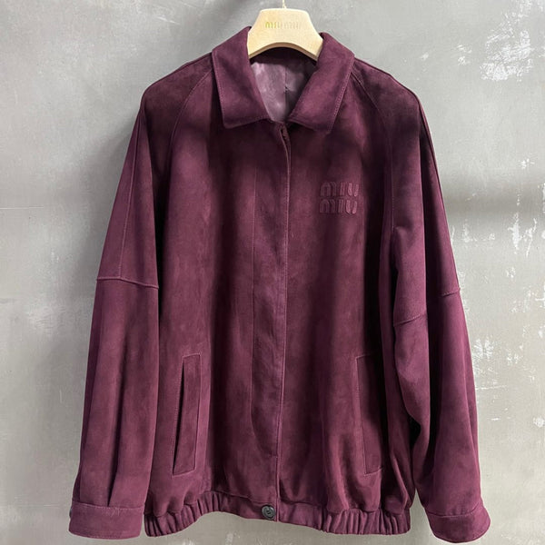 Miu Miu 2025 Jacket Burgundy Sheepskin Suede