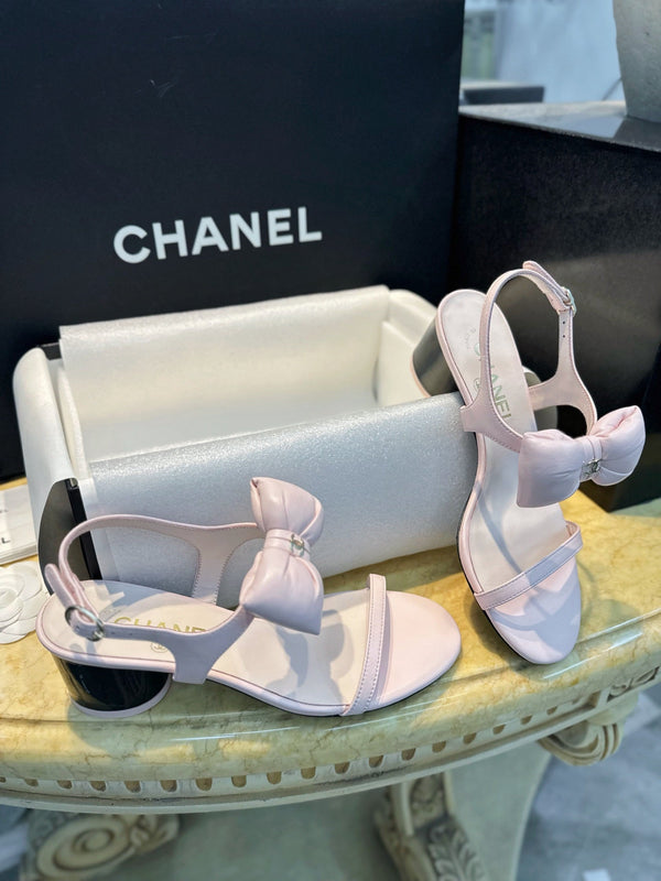 CC 26s Bow Block Heel Sandals Pink Leather 964839