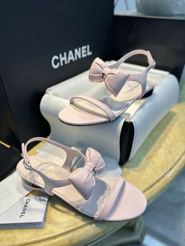 CC 26s Bow Block Flat Sandals Pink Leather 964838