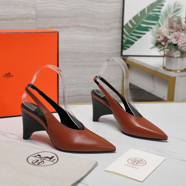 HM Classic High-Heeled Slingback 70mm Brown Sheepskin 547640