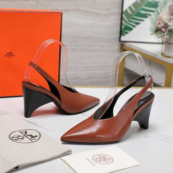 HM Classic High-Heeled Slingback 70mm Brown Sheepskin 547640