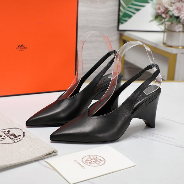 HM Classic High-Heeled Slingback 70mm Black Sheepskin 547641