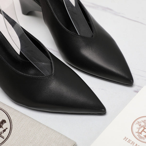 HM Classic High-Heeled Slingback 70mm Black Sheepskin 547641