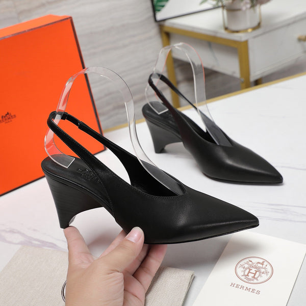 HM Classic High-Heeled Slingback 70mm Black Sheepskin 547641