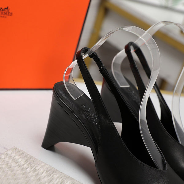 HM Classic High-Heeled Slingback 70mm Black Sheepskin 547641