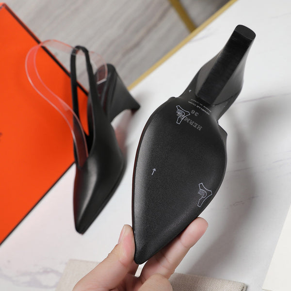 HM Classic High-Heeled Slingback 70mm Black Sheepskin 547641