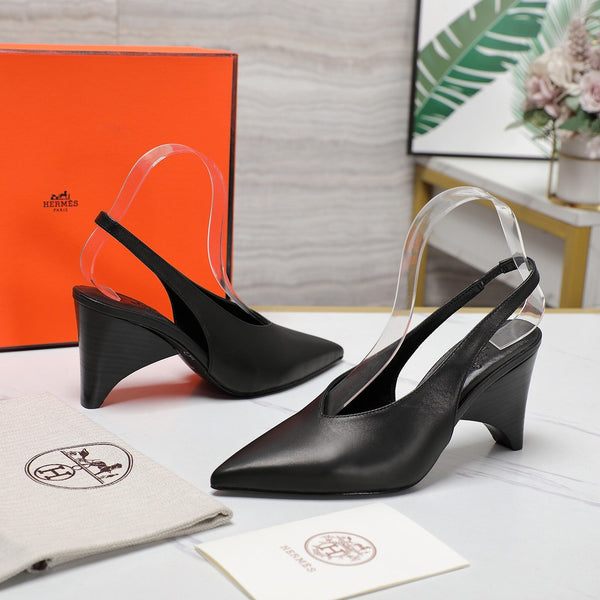 HM Classic High-Heeled Slingback 70mm Black Sheepskin 547641