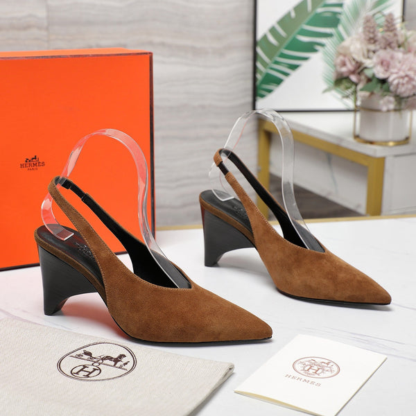 HM Classic High-Heeled Slingback 70mm Brown Suede Sheepskin 547642