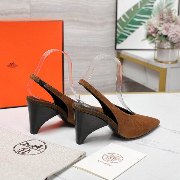 HM Classic High-Heeled Slingback 70mm Brown Suede Sheepskin 547642