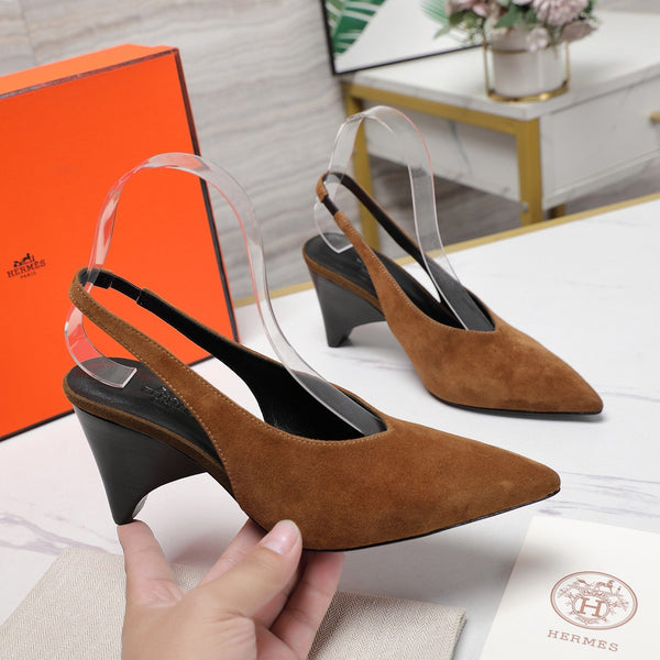HM Classic High-Heeled Slingback 70mm Brown Suede Sheepskin 547642