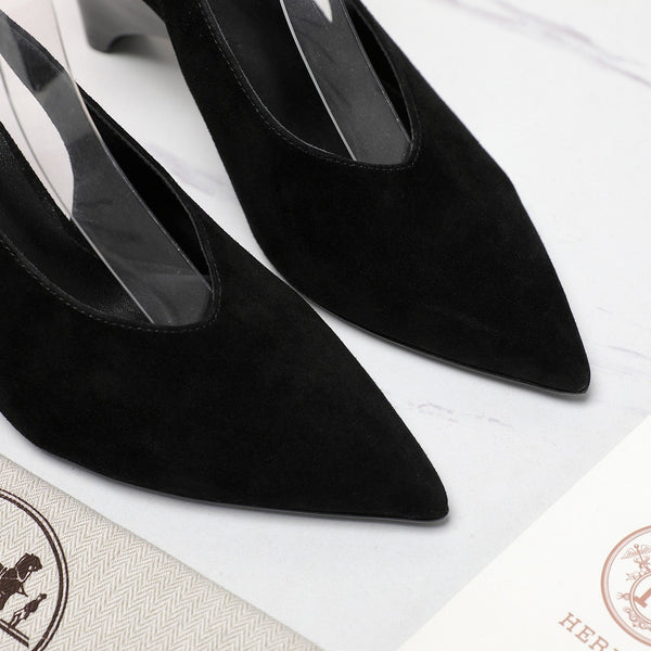 HM Classic High-Heeled Slingback 70mm Black Suede Sheepskin 547643