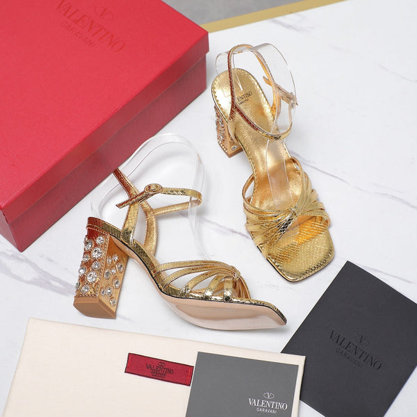 VT 2025 Diamond Heel Sandals Gold Cowhide 289510