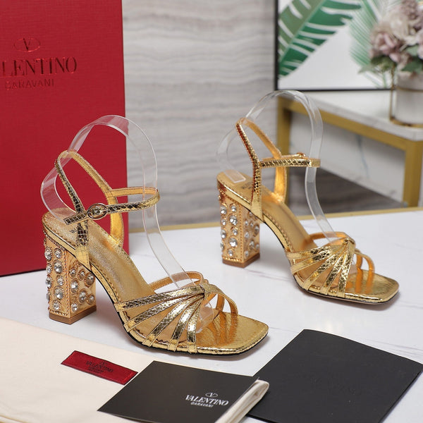 VT 2025 Diamond Heel Sandals Gold Cowhide 289510