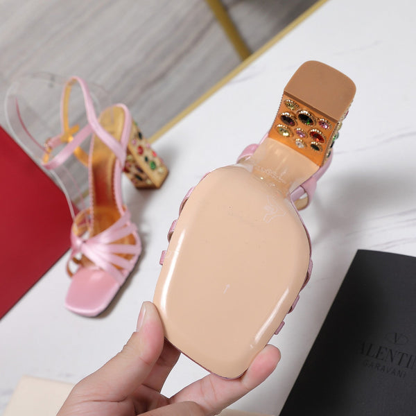 VT 2025 Diamond Heel Sandals Pink Cowhide 289511