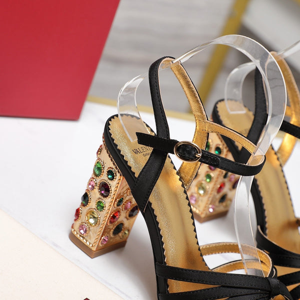 VT 2025 Diamond Heel Sandals Black Cowhide 289513