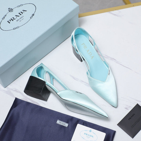 Décolleté Prada Cutout Satin con punta a punta 50 mm Blu Satin 456273