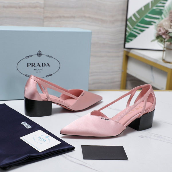 Prada Cutout Satin Pointy-Toe Pump 50mm Pink Satin 456274