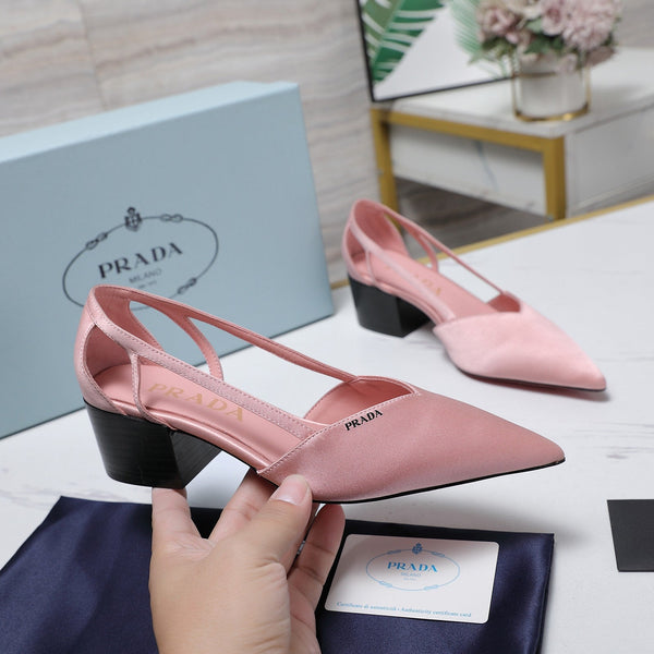 Prada Cutout Satin Pointy-Toe Pump 50mm Pink Satin 456274