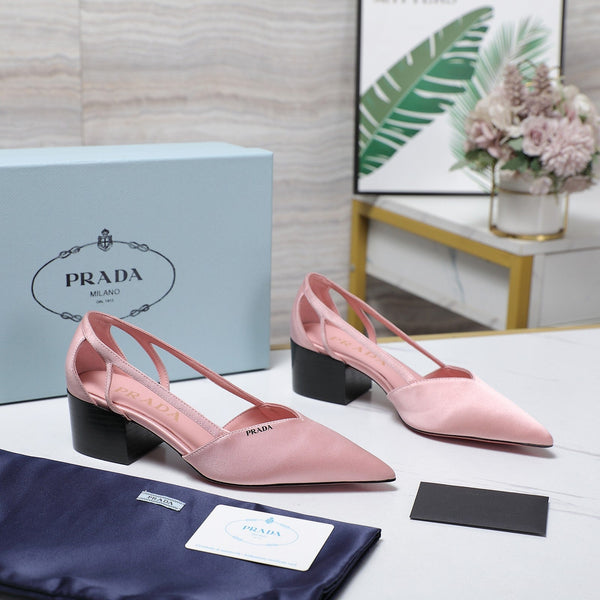 Prada Cutout Satin Pointy-Toe Pump 50mm Pink Satin 456274
