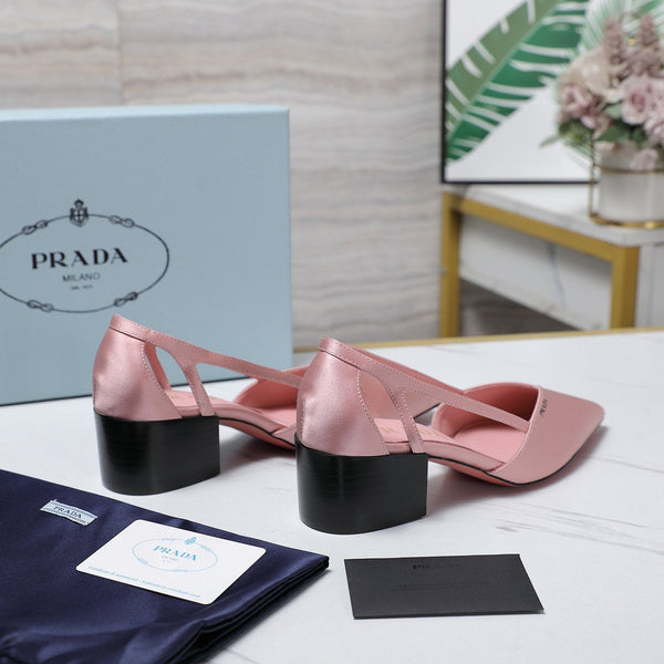 Prada Cutout Satin Pointy-Toe Pump 50mm Pink Satin 456274