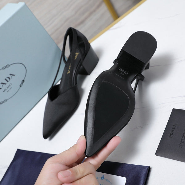 Prada Cutout Satin Pointy-Toe Pump 50mm Black Satin 456276