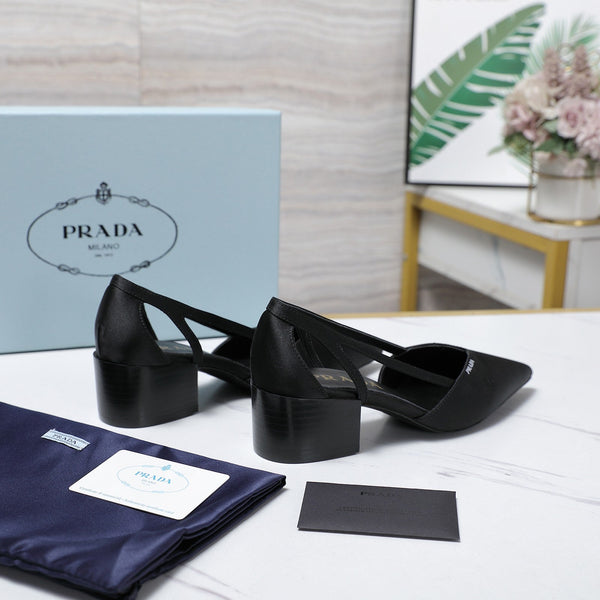 Prada Cutout Satin Pointy-Toe Pump 50mm Black Satin 456276
